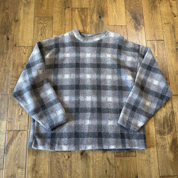 Field & Stream Other - VTG Field & Stream Sweatshirt Mens L Grey White Buffalo Plaid Sherpa Made in USA